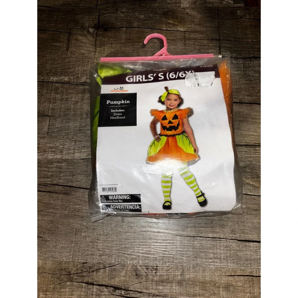 Kids Pumpkin Tutu Dress Halloween Costume with Matching Headband Orange Green